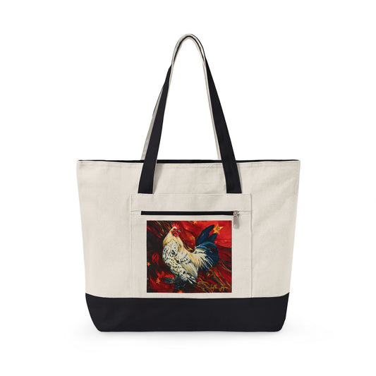 Rooster Canvas Tote — Zippered Farmhouse Market Bag
