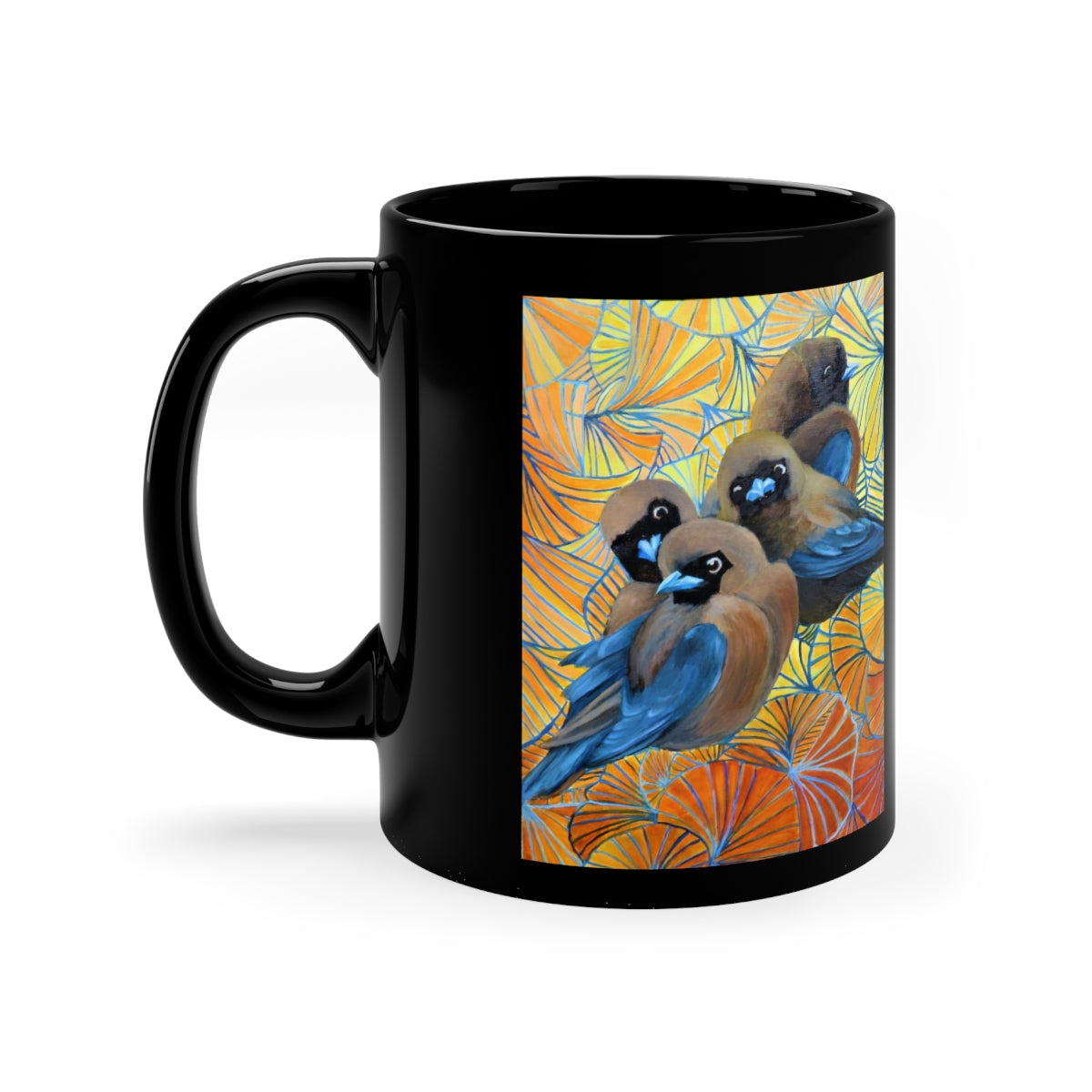 Wood Swallows 11oz Black Mug