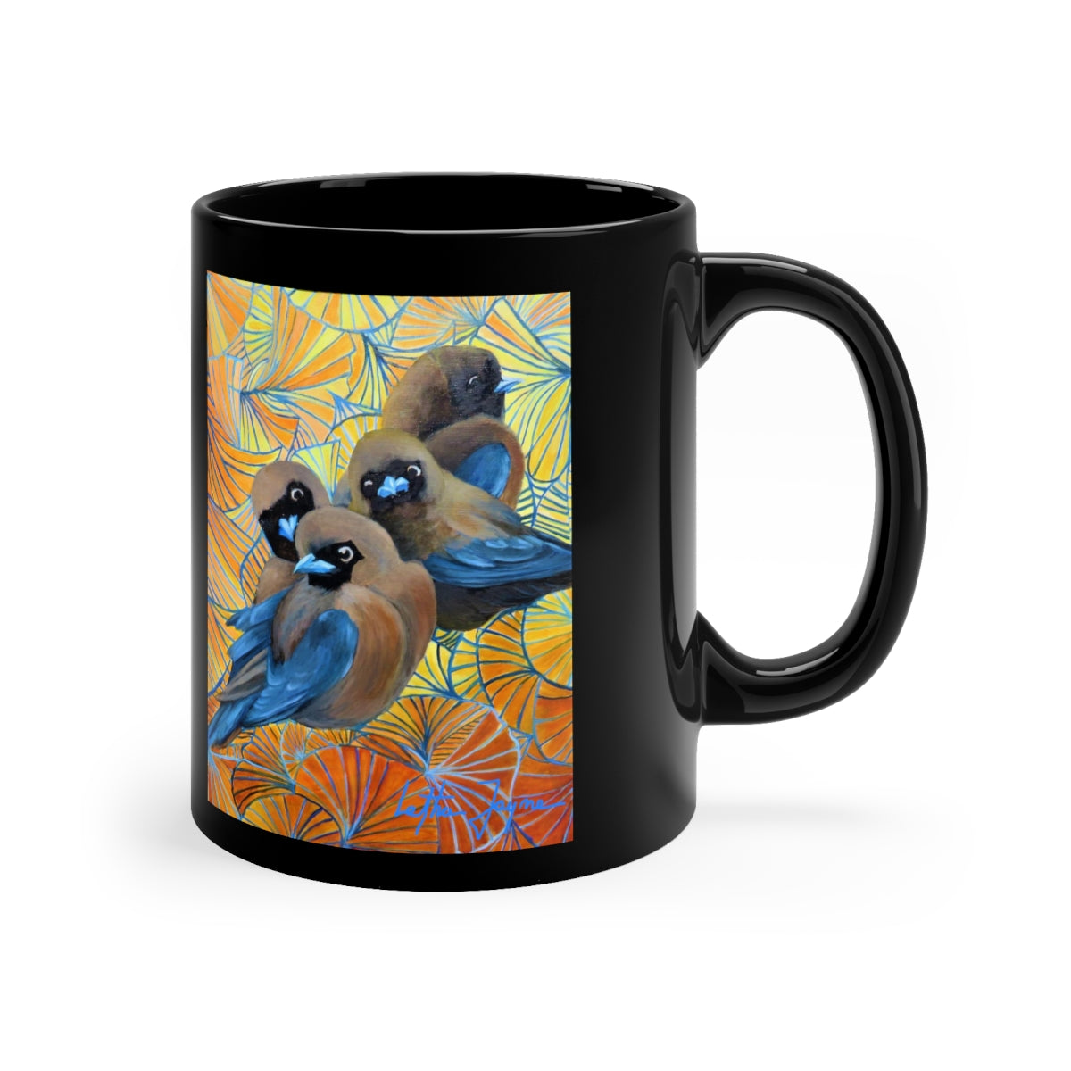 Wood Swallows 11oz Black Mug