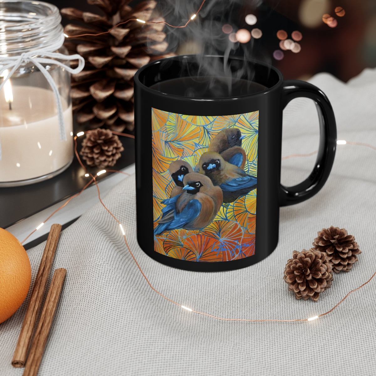 Wood Swallows 11oz Black Mug