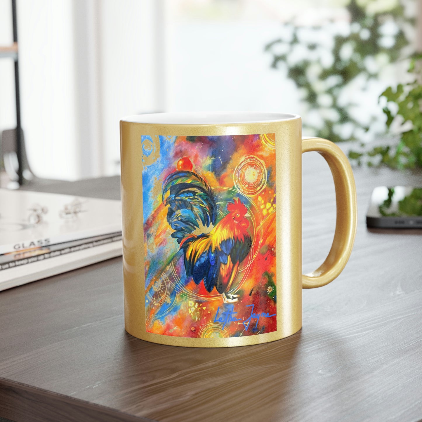 Cosmic Chicken Gold Metallic Mug